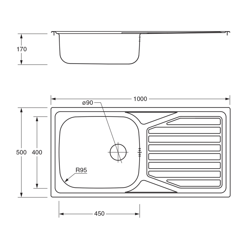 The 1810 Company Veloreuno 100i Large 1.0 Bowl Kitchen Sink - Stainless Steel