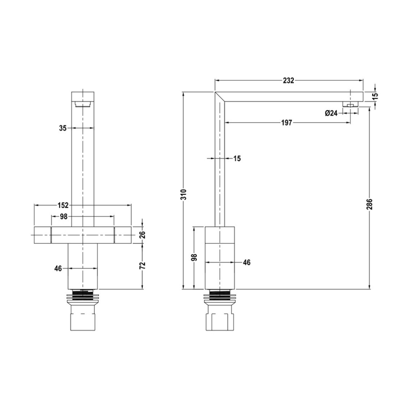 The 1810 Company Versare Square Design Kitchen Sink Mixer Tap - Chrome