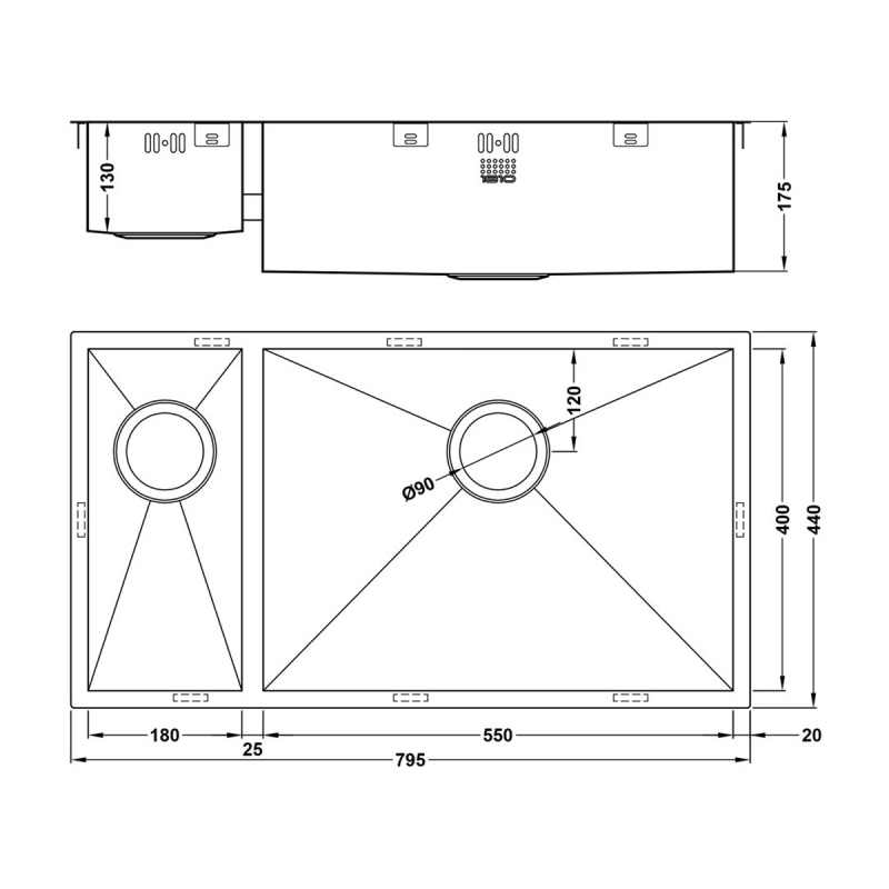 The 1810 Company Zenduo 180/550U 1.5 Bowl Undermount Kitchen Sink - Right Handed