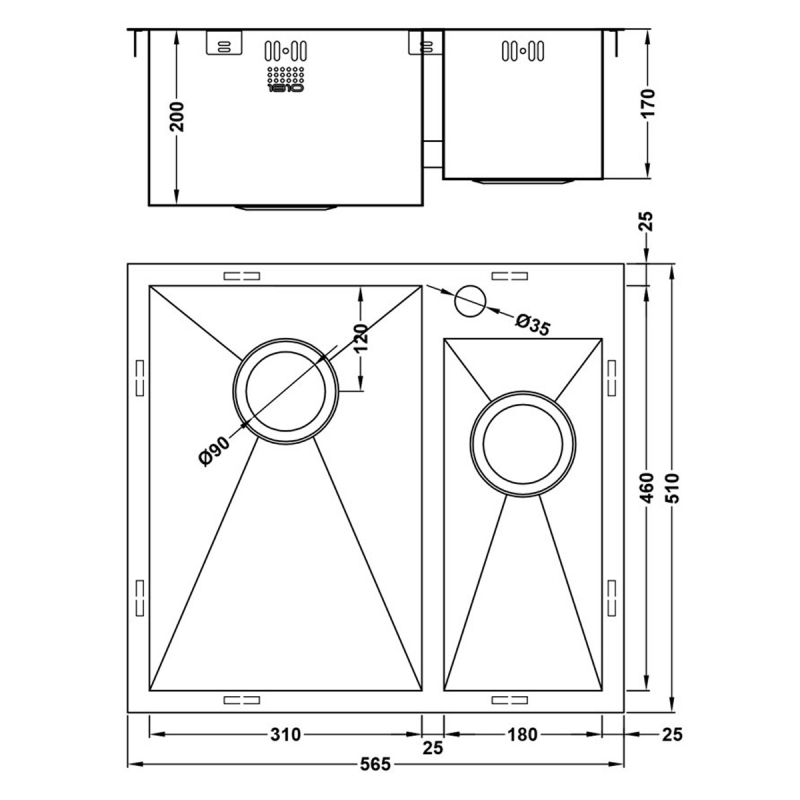 The 1810 Company Zenduo 310/180 I-F 1.5 Bowl Kitchen Sink - Left Hand