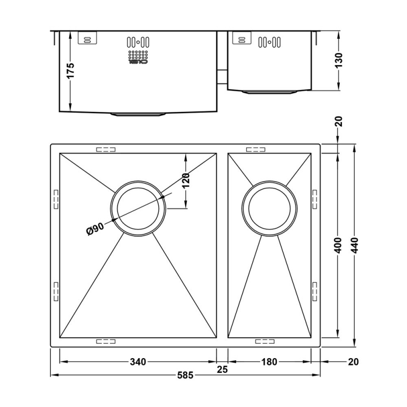 The 1810 Company Zenduo 340/180U 1.5 Bowl Undermount Kitchen Sink - Left Handed
