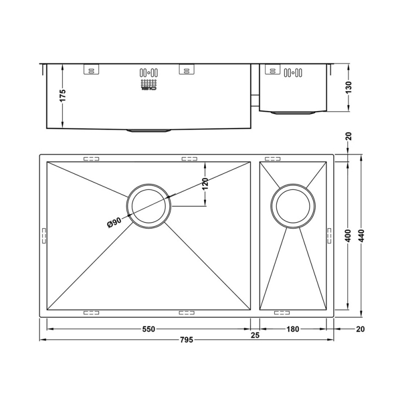 The 1810 Company Zenduo 550/180U 1.5 Bowl Undermount Kitchen Sink - Left Handed
