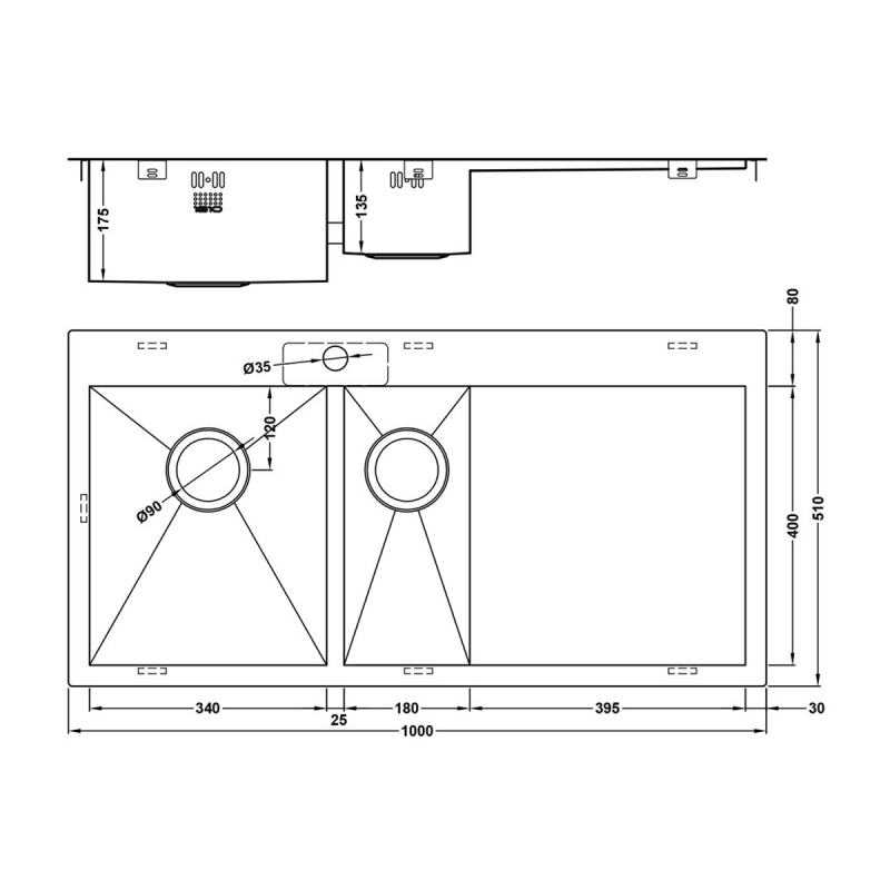 The 1810 Company Zenduo 6 I-F 1.5 Bowl Kitchen Sink - Left Hand
