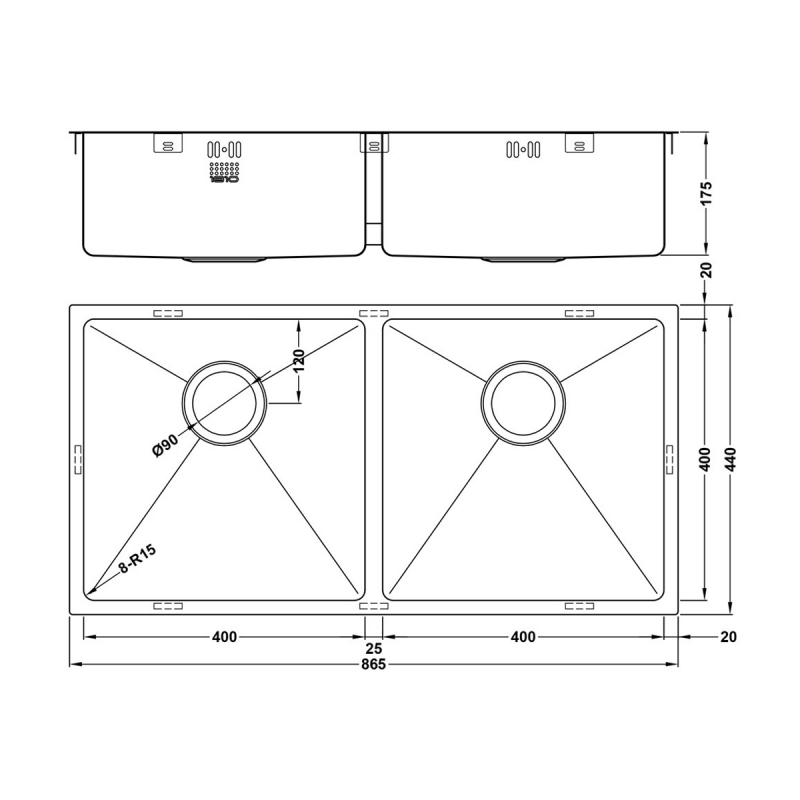 The 1810 Company Zenduo15 400/400U 2.0 Bowl Undermount Kitchen Sink - Stainless Steel