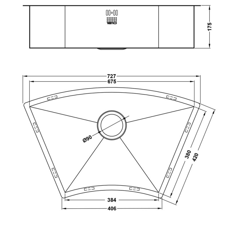 The 1810 Company Zenuno 675U CURVE 1.0 Bowl Undermount Kitchen Sink - Stainless Steel