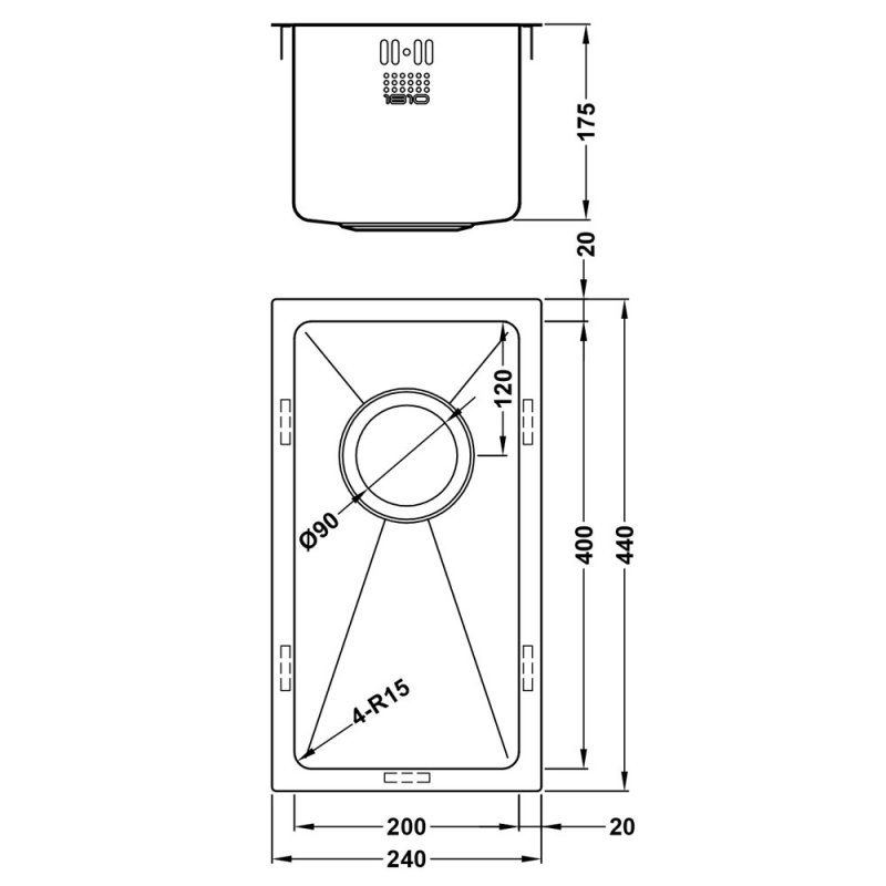 The 1810 Company Zenuno15 200U 1.0 Bowl Undermount Kitchen Sink - Stainless Steel