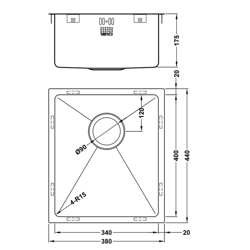 The 1810 Company Zenuno15 340U 1.0 Bowl Undermount Kitchen Sink - Stainless Steel
