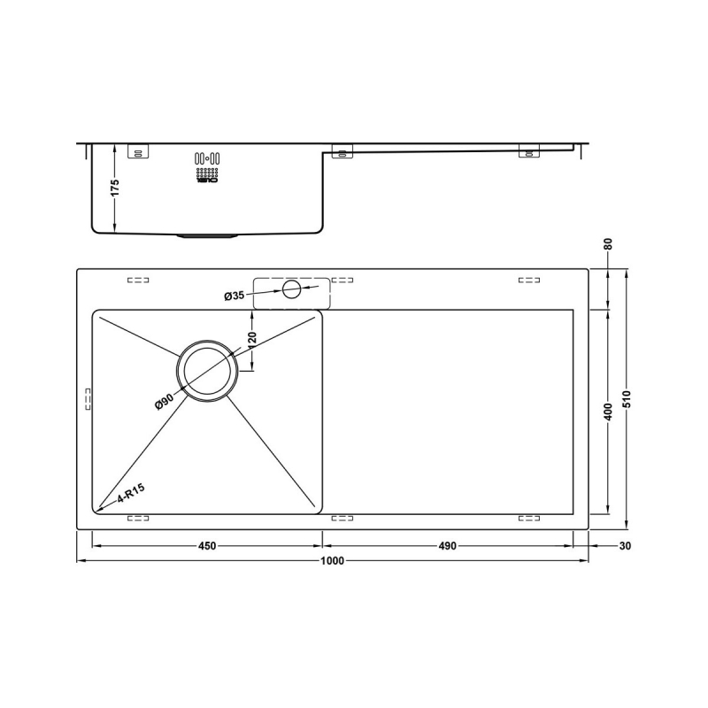 The 1810 Company Zenuno15 5 I-F 1.0 Bowl Kitchen Sink - Left Handed