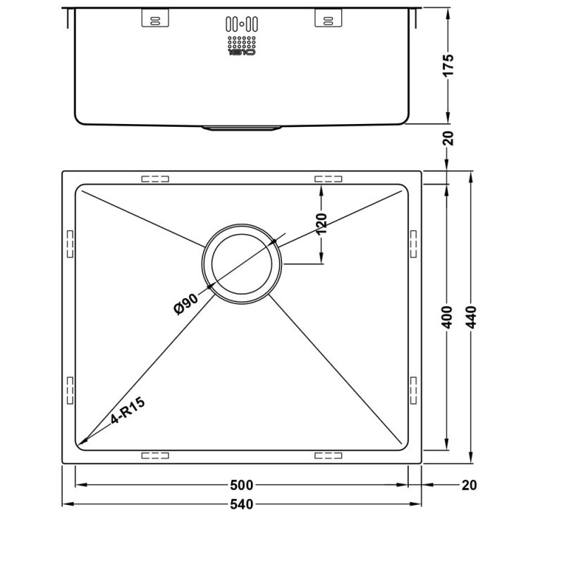 The 1810 Company Zenuno15 500U 1.0 Bowl Undermount Kitchen Sink - Stainless Steel