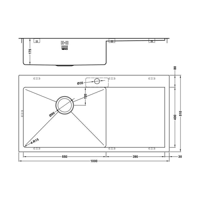 The 1810 Company Zenuno15 55 I-F 1.0 Bowl Kitchen Sink - Left Handed