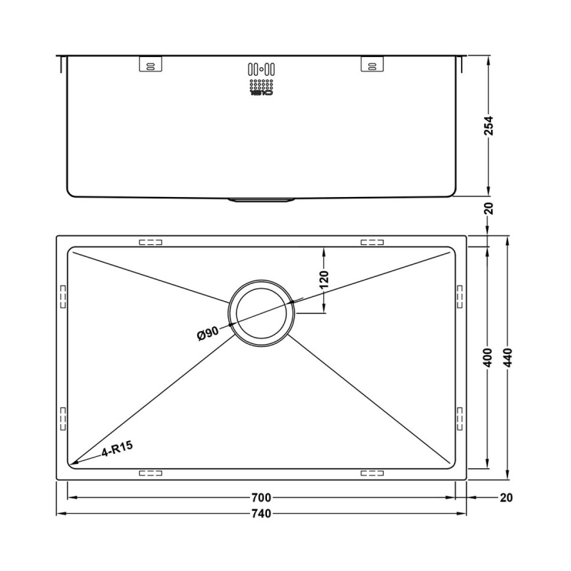 The 1810 Company Zenuno15 700U DEEP 1.0 Bowl Undermount Kitchen Sink - Stainless Steel