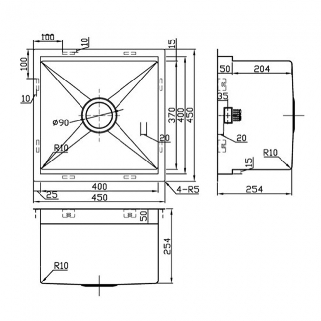 The 1810 Company Zenuno15 400 Options 1.0 Bowl Undermount Kitchen Sink - Stainless Steel