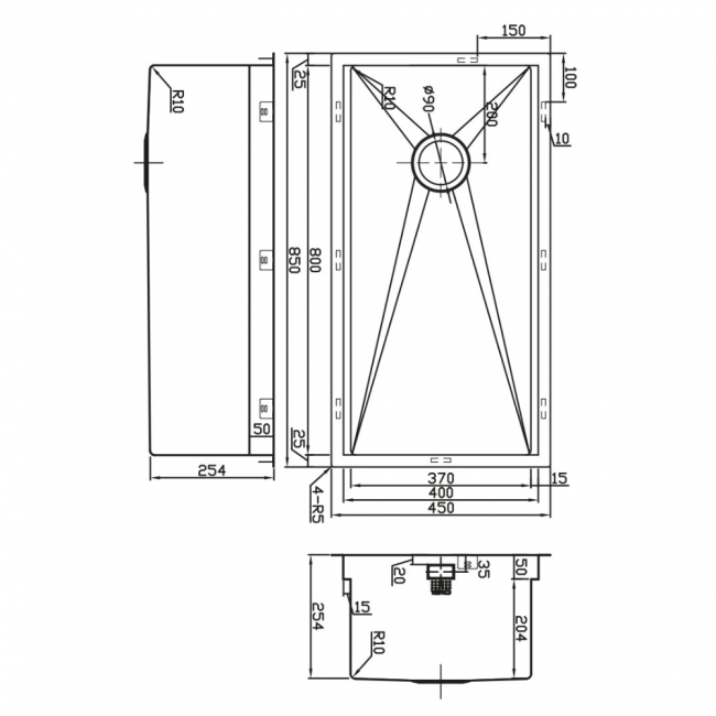 The 1810 Company Zenuno15 800 Options 1.0 Bowl Undermount Kitchen Sink - Stainless Steel