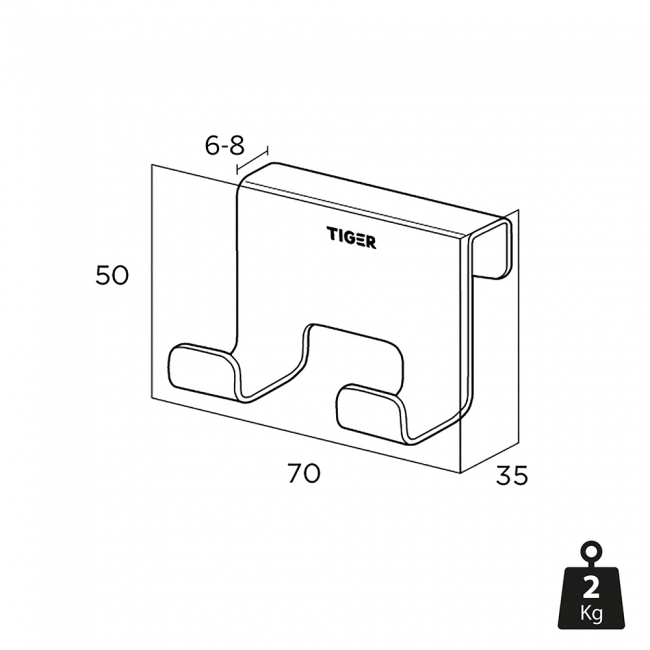 Tiger Caddy Shower Enclosure Towel Hook - Black  | Dimension Image
