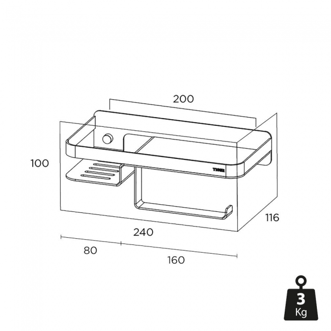 Tiger Caddy Toilet Roll Holder with Shelf - Chrome