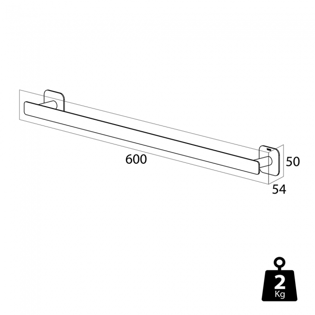 Tiger Colar Towel Rail 600mm - Polished Stainless Steel  | Dimension Image