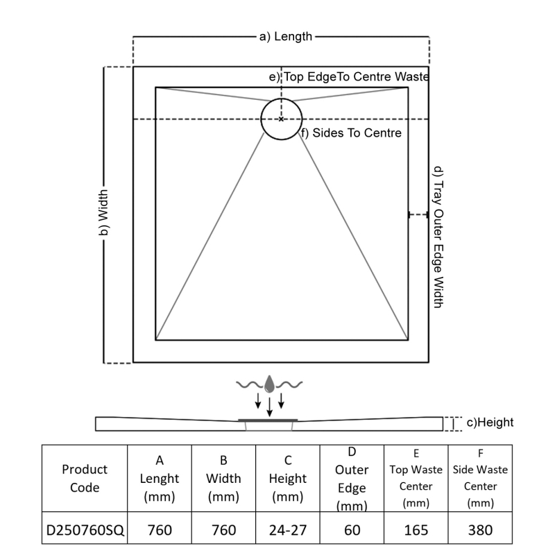 TrayMate TM25 Elementary Square Shower Tray 760mm x 760mm