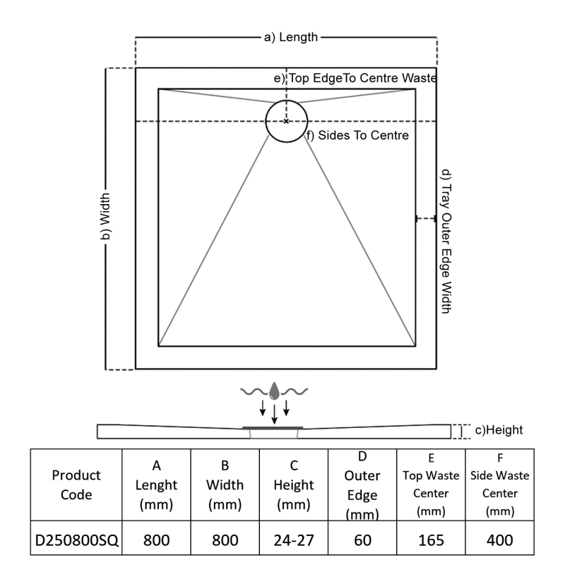TrayMate TM25 Elementary Square Shower Tray 800mm x 800mm