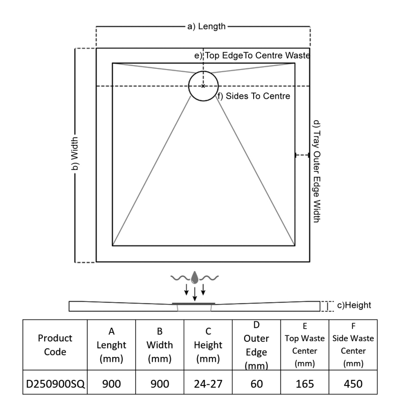 TrayMate TM25 Elementary Square Shower Tray 900mm x 900mm