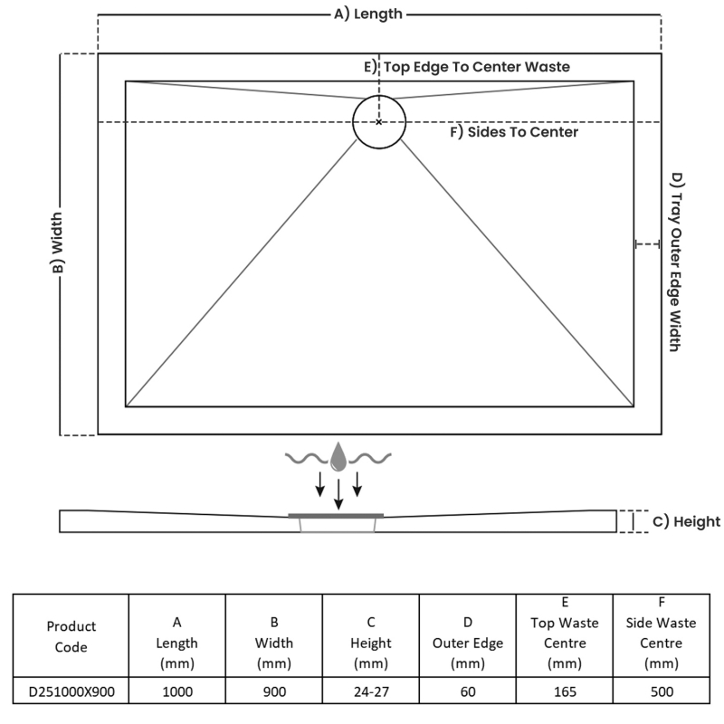 TrayMate TM25 Elementary Rectangular Shower Tray 1000mm x 900mm