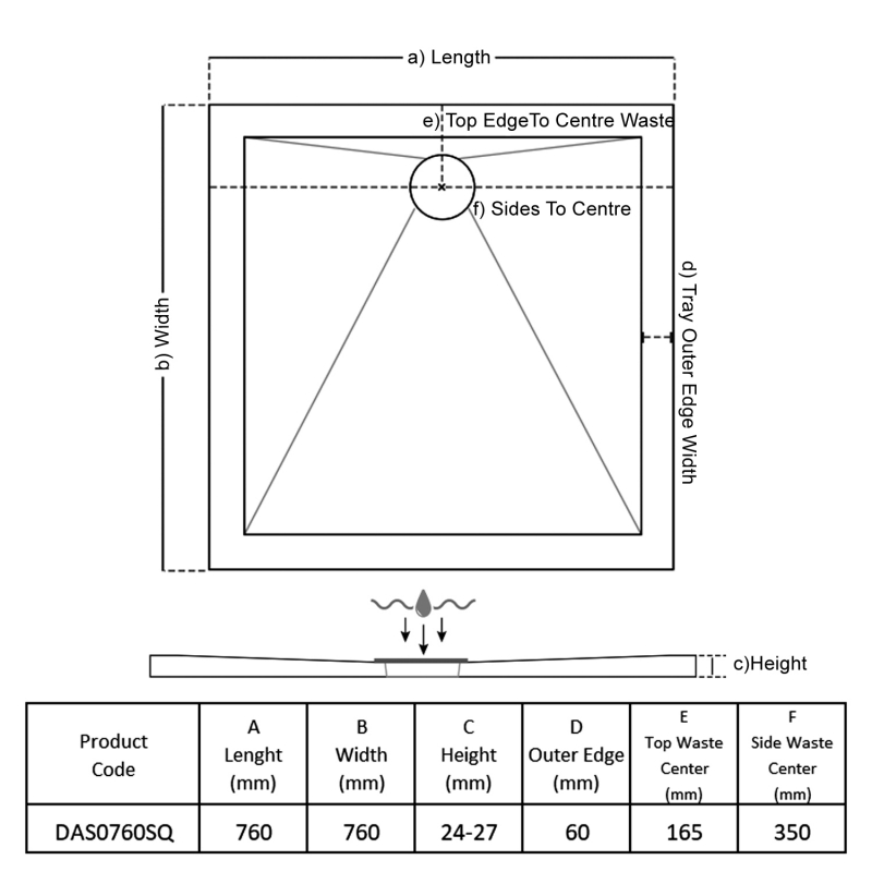 TrayMate TM25 Elementary Anti-Slip Square Shower Tray 760mm x 760mm