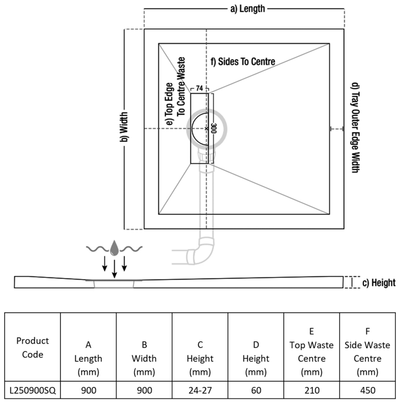 TrayMate TM25 Linear Square Shower Tray 900mm x 900mm