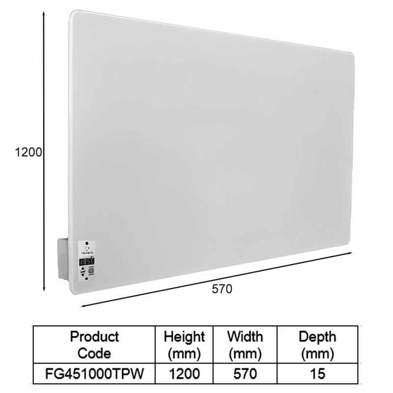 Trianco Aztec Infrared Powder Coated Heating Panel 1200mm H x 570mm W - White