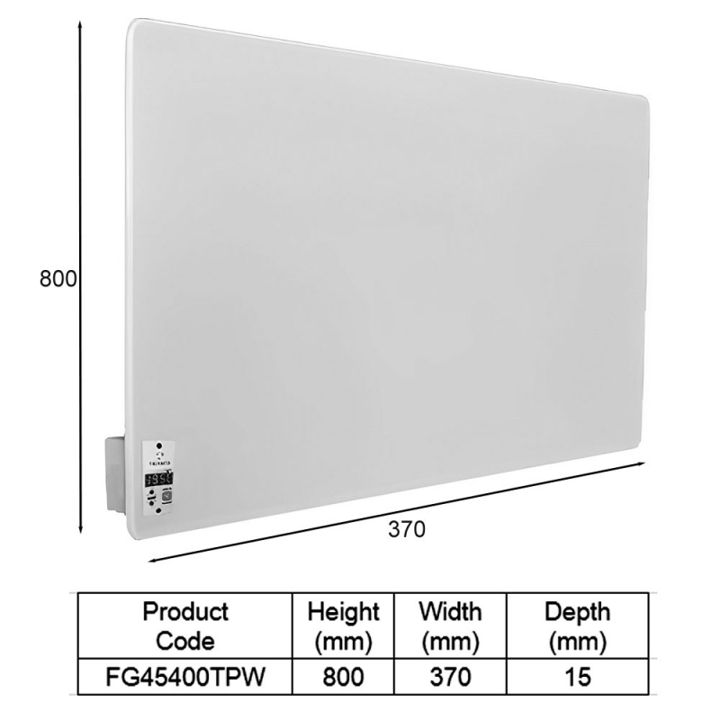 Trianco Aztec Infrared Powder Coated Heating Panel 800mm H x 370mm W - White