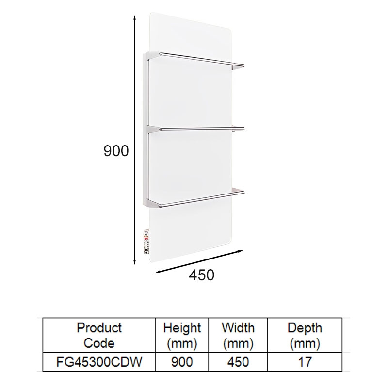 Trianco Aztec Infrared Ceramic Heating Towel Rail 900mm H x 450mm W - White