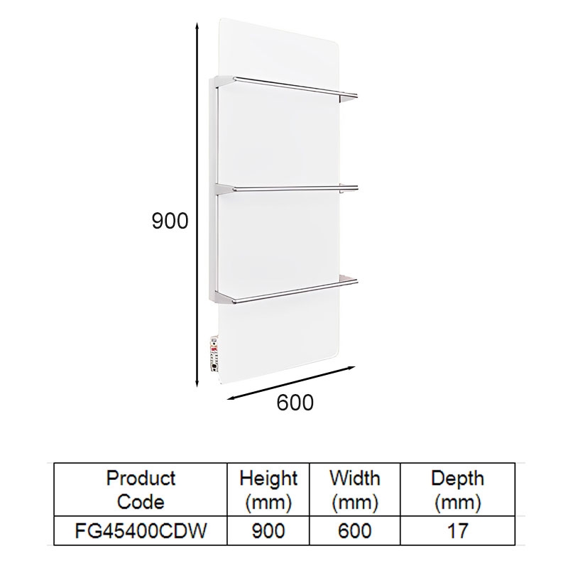 Trianco Aztec Infrared Ceramic Heating Towel Rail 900mm H x 600mm W - White
