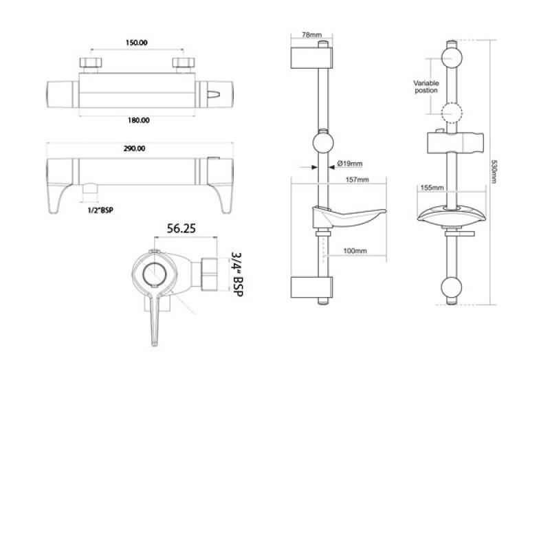 Triton Exe Lever Bar Mixer Shower with Shower Kit - Chrome