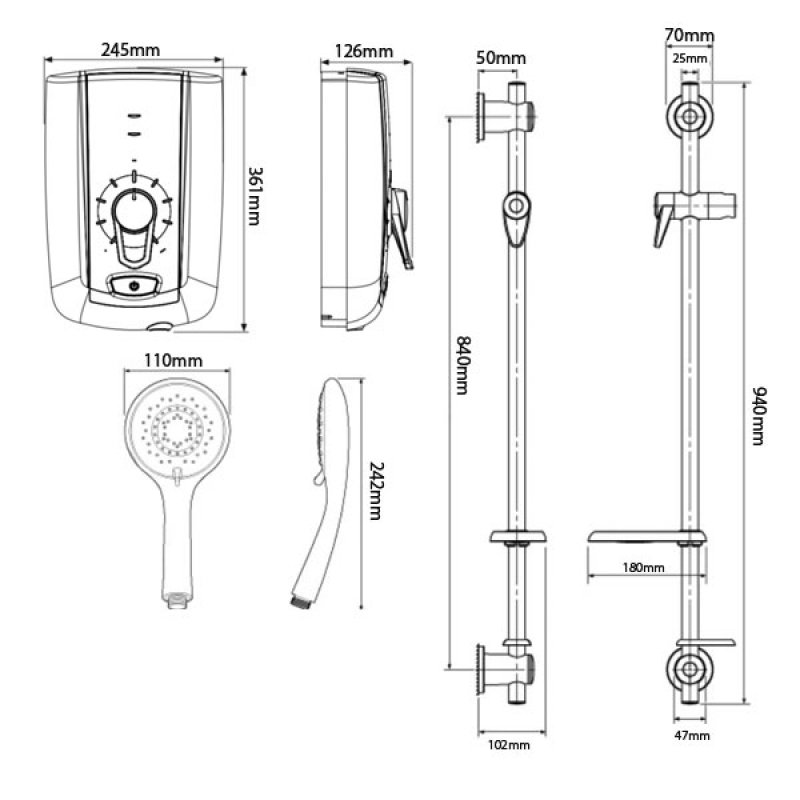 Triton Omnicare Design 8.5Kw Electric Shower with Grab Kit - White/Grey