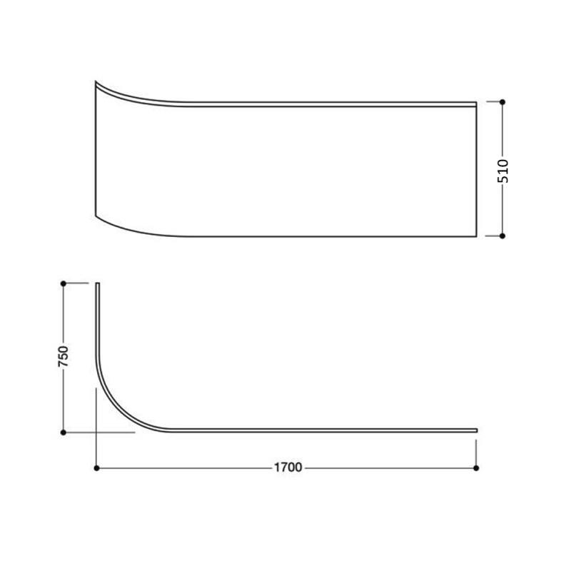 Trojan J Shaped Bath Panel White - 1700 L - 750 W - 510 H