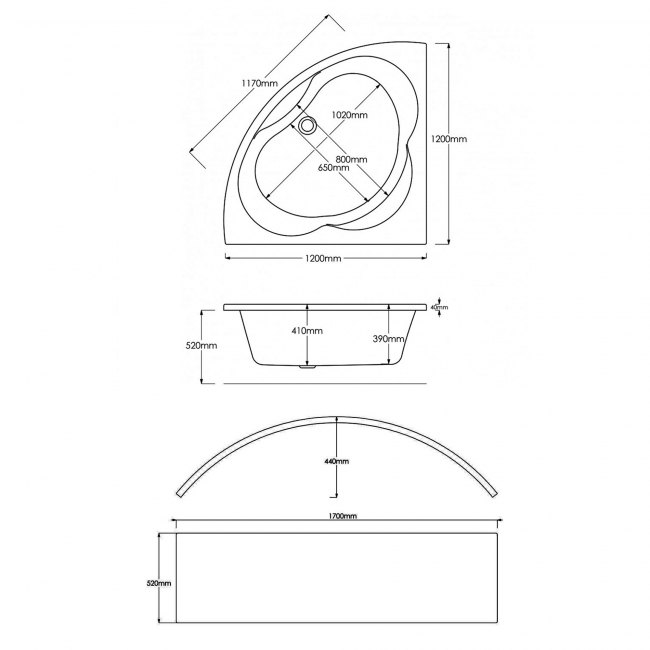 Trojan Laguna Double Ended Corner Bath 1200mm x 1200mm (inc Panel)