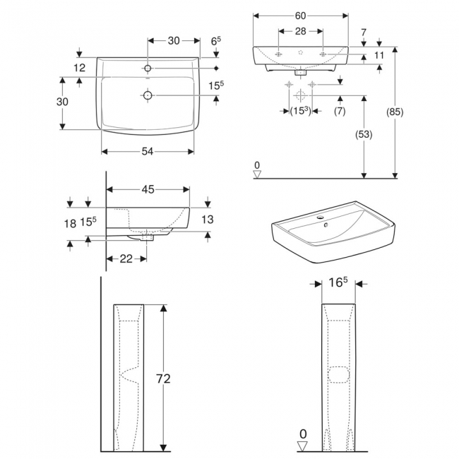 Twyford Alcona Basin and Full Pedestal 600mm Wide - 1 Tap Hole