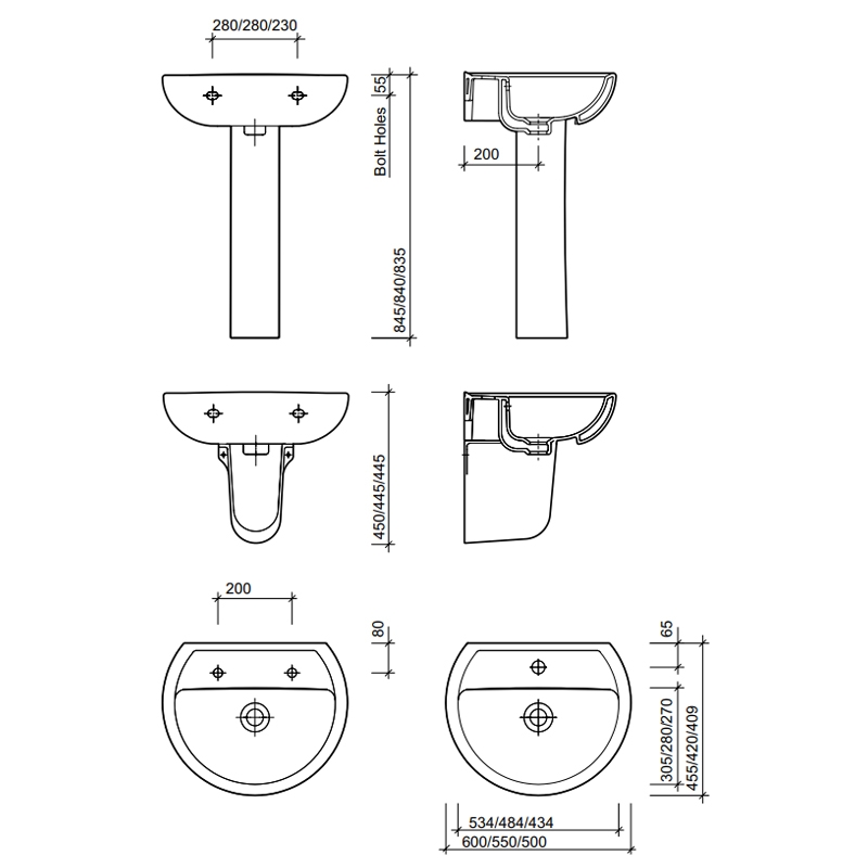 Twyford Alcona Boxed Basin & Pedestal Pack 550mm Wide - 1 Tap Hole