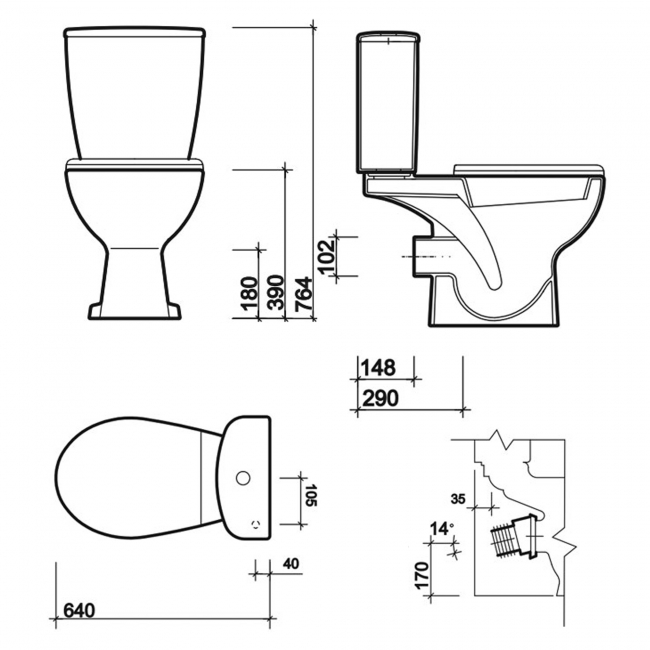 Twyford Alcona Close Coupled Toilet Push Button Cistern - Standard Seat