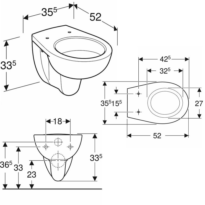 Twyford Alcona Wall Hung Toilet 520mm Projection - Excluding Seat