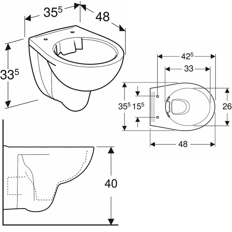 Twyford Alcona Compact Rimless Wall Hung Toilet 480mm Projection - Excluding Seat
