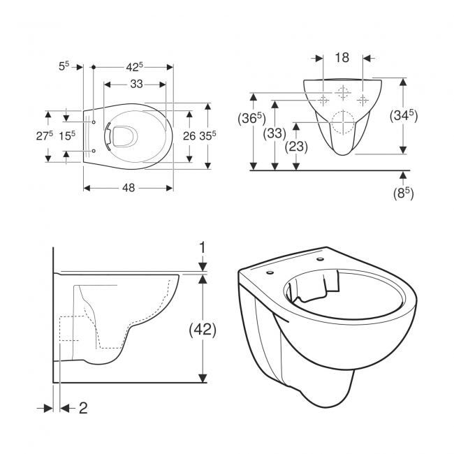 Twyford Alcona Compact Rimless Wall Hung Pan - Excluding Seat