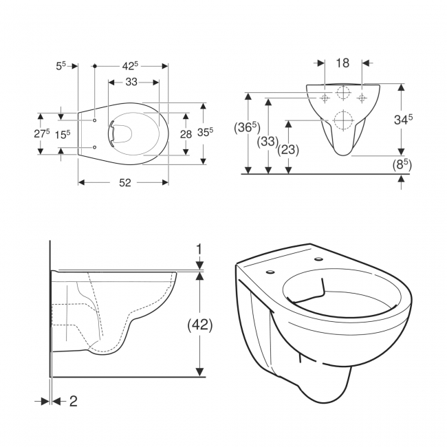 Twyford Alcona Rimless Wall Hung Pan - Excluding Seat