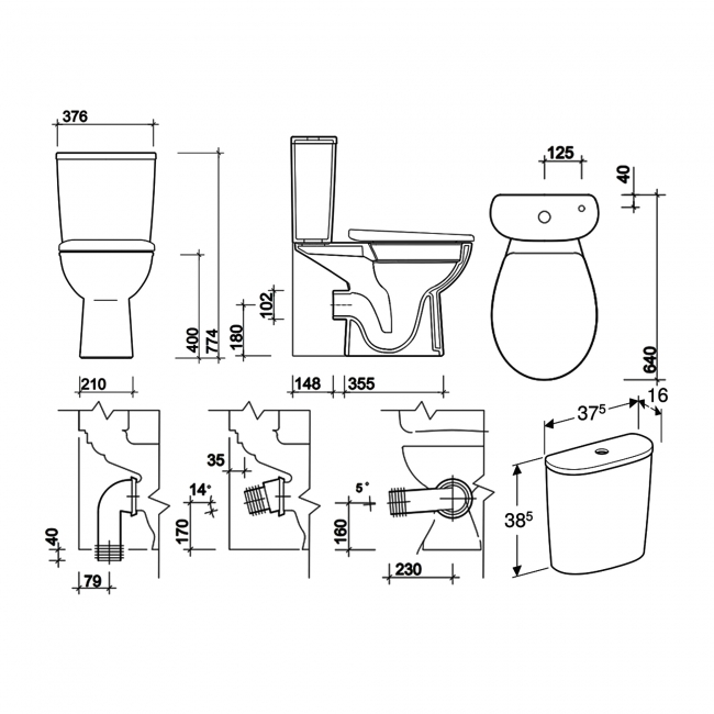 Twyford Alcona Toilet AR1948WH+AR2346WH Close Coupled Toilet White