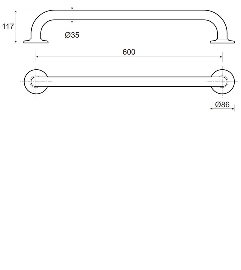 Twyford Powder Coated Aluminium Grab Rail AV4902GY Straight Grey