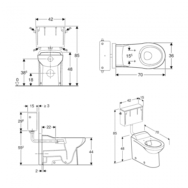 Twyford Avalon Rimless Back-To-Wall Pan - Excluding Seat