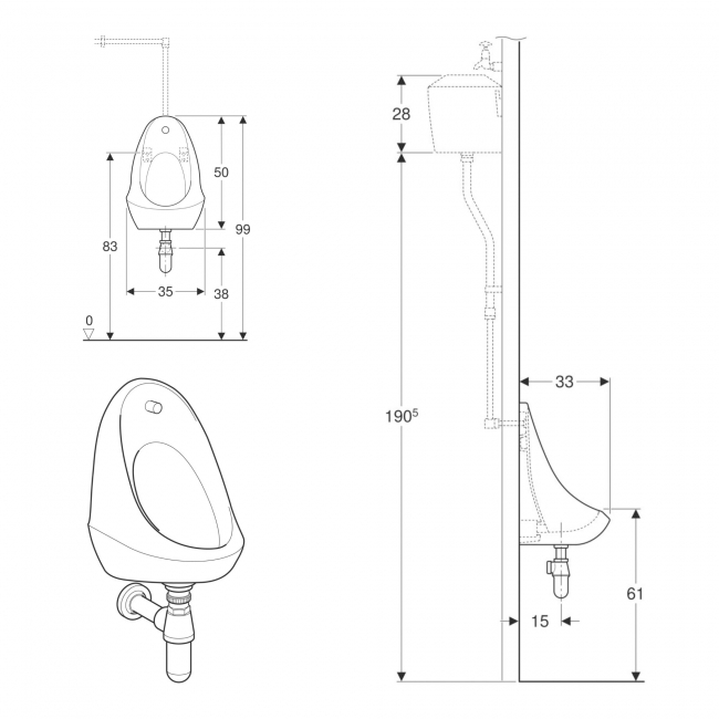 Twyford Camden Urinal 350mm Wide - White