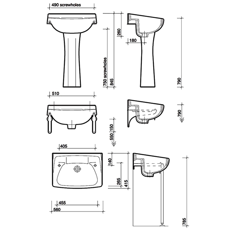 Twyford Classic Full Pedestal Basin CC4212WH+VC5910WH 560mm 2TH