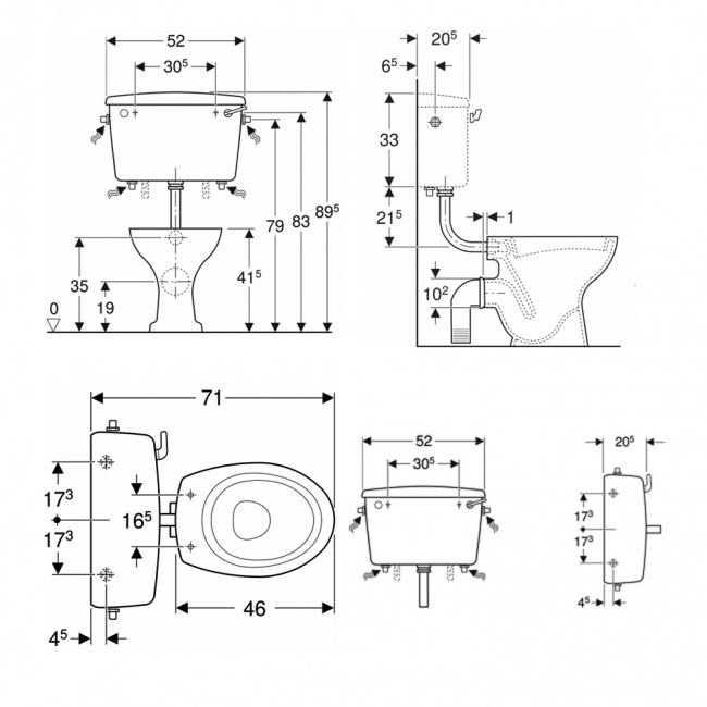 Twyford Classic Low Level S Trap Pan with Side Inlet Lever Cistern - Excluding Seat