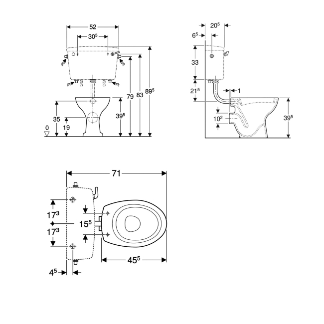 Twyford Classic Low Level HO Pan Only - Excluding Seat  | Dimension Image