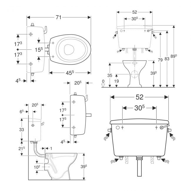 Twyford Classic Low Level HO Pan with Side Inlet Lever Cistern - Excluding Seat