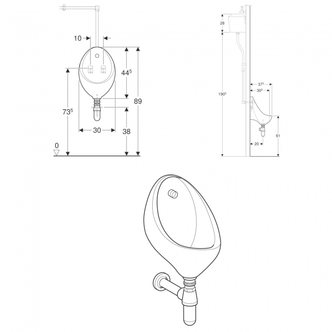 Twyford Clifton Urinal 300mm Wide - White